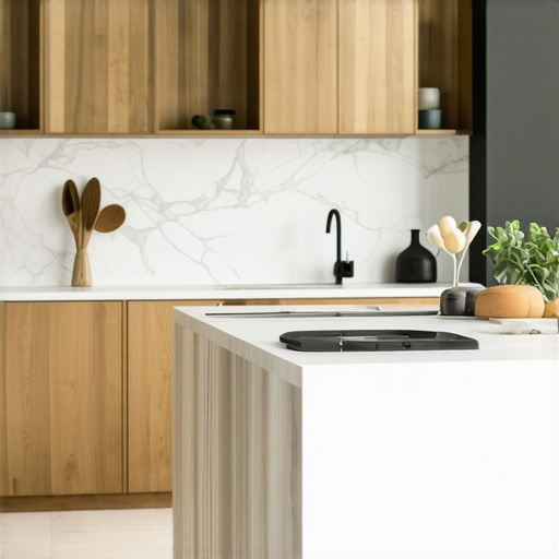 A modern kitchen featuring custom cabinets with hidden compartments and vertical storage