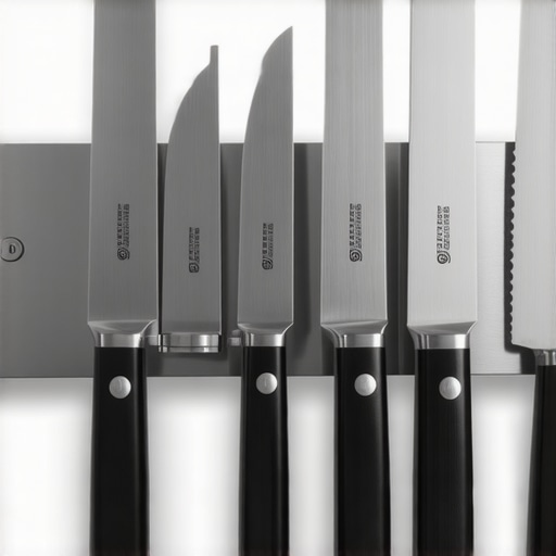 Kitchen magnetic knife strip with neatly hung knives for safety and convenience