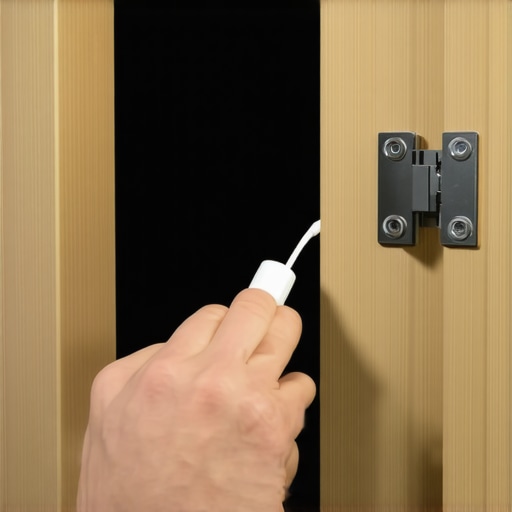 Hand applying lubricant to cabinet hinges with a precision screwdriver