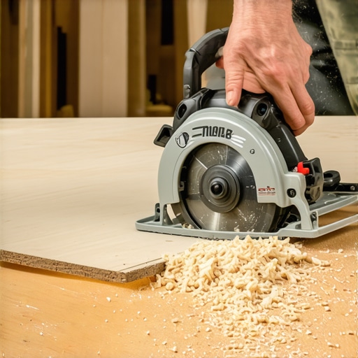 Person cutting plywood for a storage divider in a woodworking space.