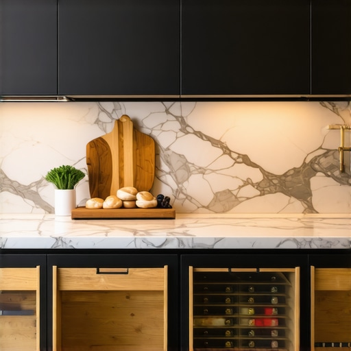 A sleek, modern kitchen island with custom baking storage and workspace