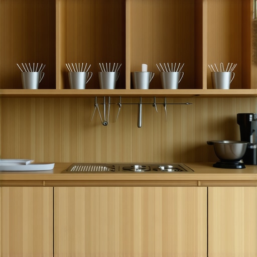 A well-organized baking corner featuring custom cabinets, shelves, and baking tools.