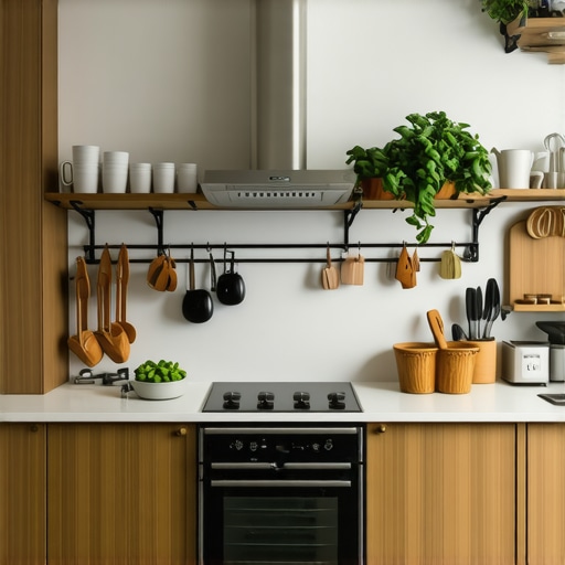 Contemporary kitchen with smart storage solutions, open shelves, and hidden compartments