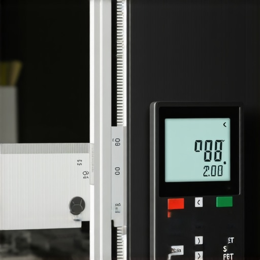 A person using a digital angle finder on cabinet doors in a kitchen.