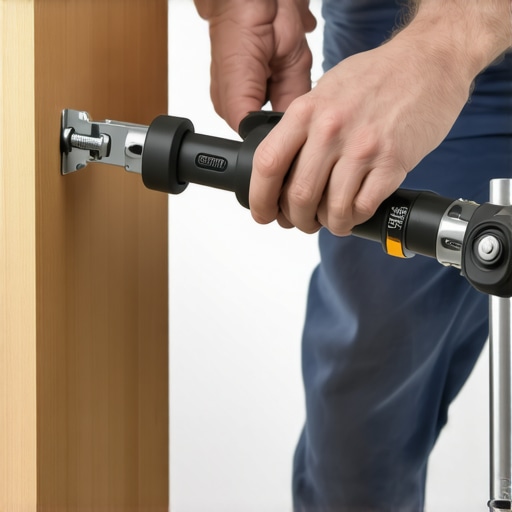 Person installing heavy-duty hinge on kitchen cabinet door