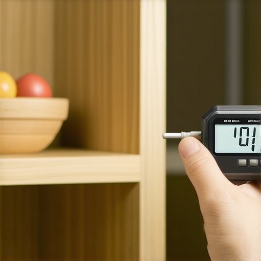 Digital moisture meter checking humidity levels in a cabinet