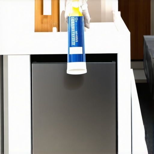 Hand applying waterproof sealant to kitchen cabinet edge