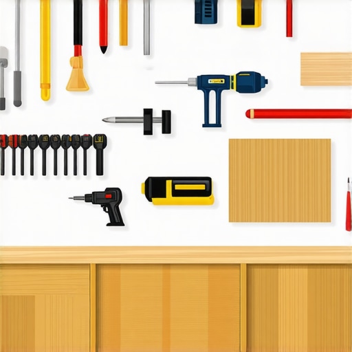 Interior of a woodworking shop with organized tools and laminated plywood panels