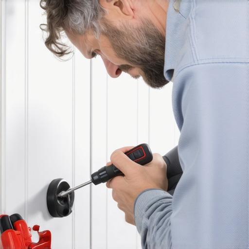 Homeowner Maintaining Kitchen Hardware Person using a torque screwdriver to tighten cabinet handles