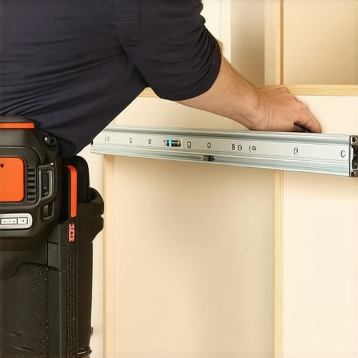 Installing Heavy-Duty Drawer Slides A technician adjusting heavy-duty kitchen drawer slides during installation.