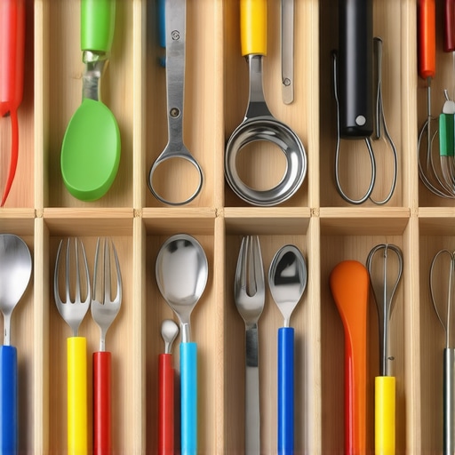 A neatly organized kitchen drawer showing various utensils separated into compartments.