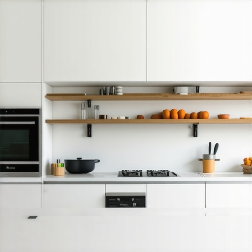 A sleek kitchen showcasing custom cabinetry, built-in shelves, and organized drawers for optimal storage.