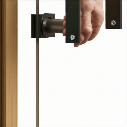 Person attaching a heavy-duty handle to a delicate cabinet door using anchors and visual supports