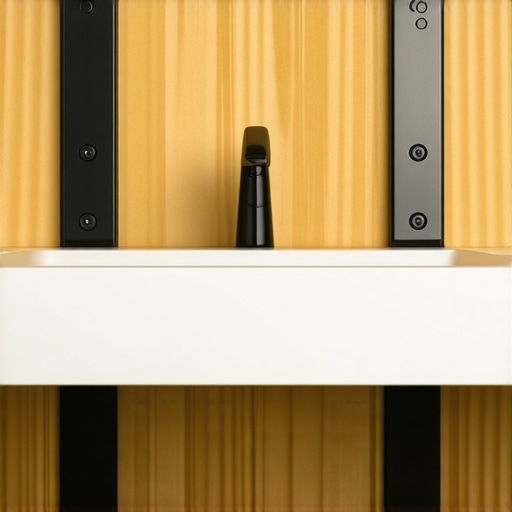 Sturdy Brackets Supporting Bathroom Vanity Close-up of steel brackets attached to wall studs supporting a floating vanity