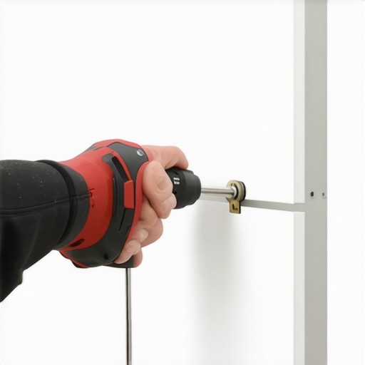 A close-up view of a manual adjustment being made to a custom cabinet hinge for better alignment.