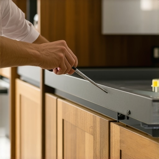 A homeowner using a screwdriver to adjust the alignment of a heavy-duty kitchen drawer slide.