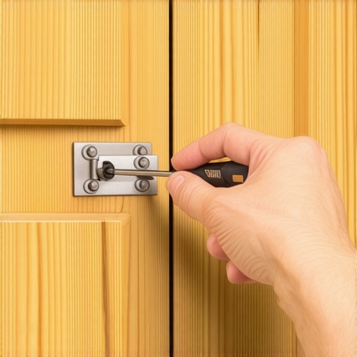 Adjusting High-End Cabinet Hinges A close-up of a person adjusting a European-style cabinet hinge for perfect door alignment in a custom kitchen.