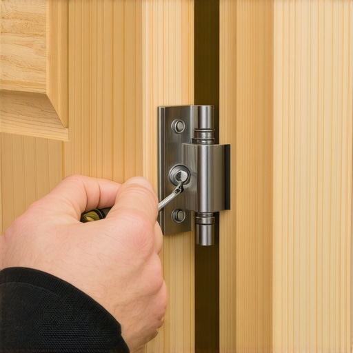 Close up of a person adjusting the mounting plate of a frameless cabinet hinge