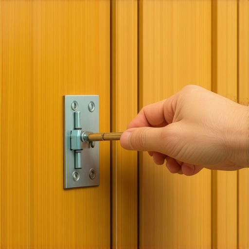 Tightening a kitchen cabinet hinge screw to stop rattling