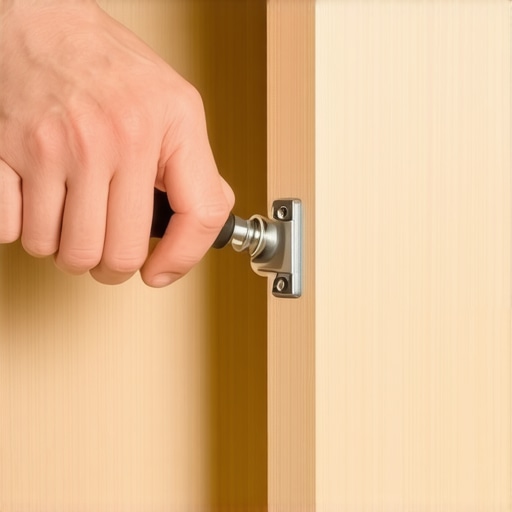 Close up of cabinet hinge adjustment for long term maintenance