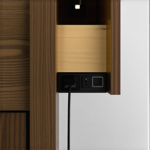 A safe and professional in-drawer charging outlet integrated into custom kitchen cabinetry.