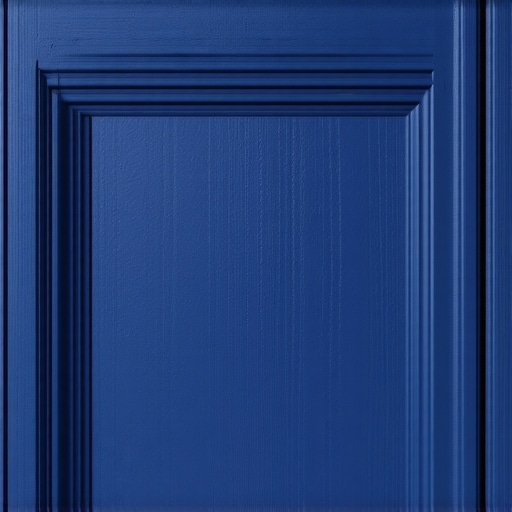 High-quality matte navy custom cabinet door finish detail showing smooth surface.
