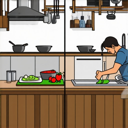 Diagram showing the ergonomic benefits of a 38-inch kitchen island versus a standard 36-inch counter for food preparation.