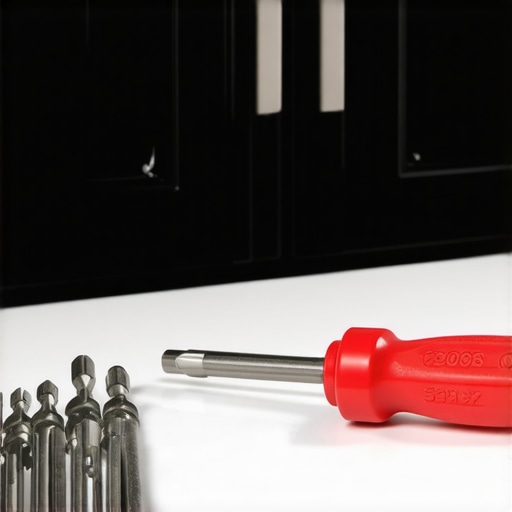 A screwdriver and silicone bumpers for maintaining custom kitchen cabinets.