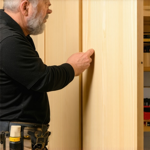 Close up of custom kitchen cabinet construction showing plywood boxes and expansion gaps.