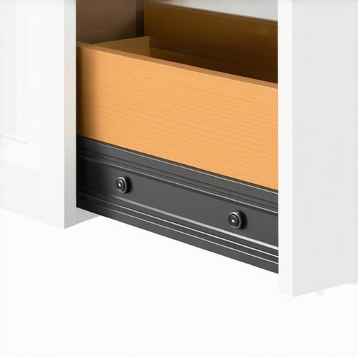 Heavy duty drawer slide installation Professional kitchen drawer slide installation showing heavy duty screws and precise metal hardware