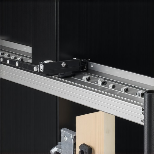 Close up of professional grade drawer slides for custom kitchen cabinets