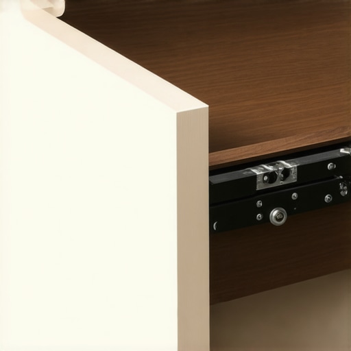 A close-up view of professional drawer slides being fitted to a custom wooden cabinet.
