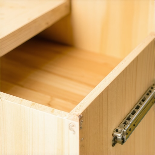 Close-up of a custom-built solid wood drawer featuring dovetail joints and heavy-duty slides for maximum durability.