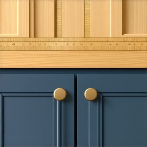 Contractor measuring and marking a blue shaker cabinet door for brass hardware installation