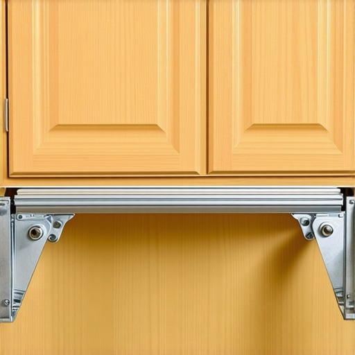 Detailed view of heavy-duty hardware for a built-in kitchen step stool.