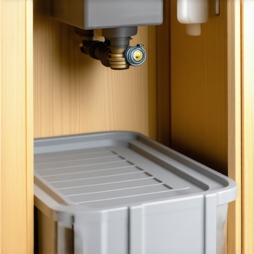 Close-up of a waterproof silicone mat being installed in a kitchen sink cabinet.