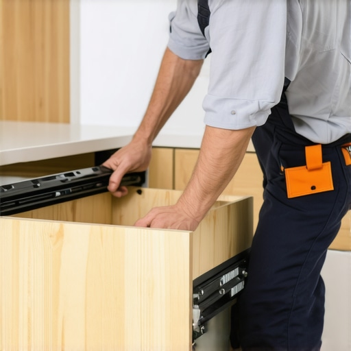 Close up of heavy-duty metal drawer slides being installed on a solid maple drawer box for maximum weight capacity.