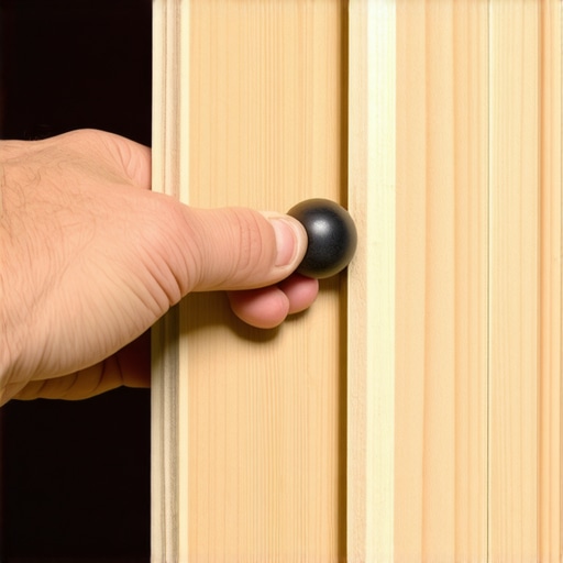 Close up of cabinet door construction with expansion gap tools.
