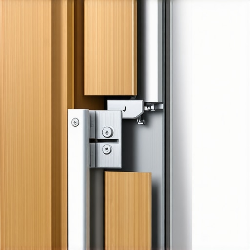 Integrated Appliance Hinge Detail Close-up of a dual-pivot hinge for a custom paneled refrigerator