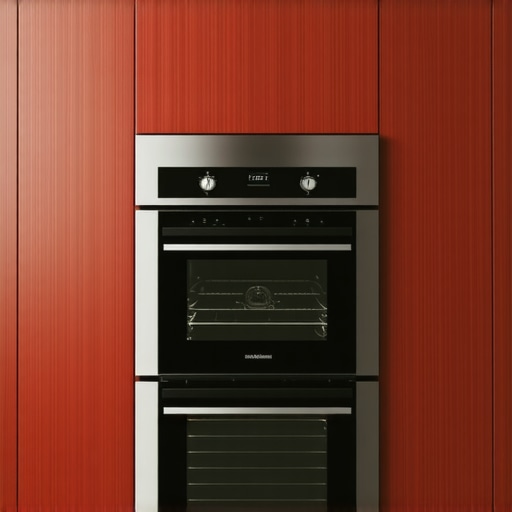 Close up of a built-in double oven showing the necessary air gap and cabinet trim alignment.