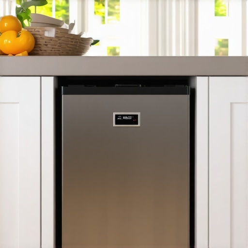 Close-up of a panel-ready trash compactor showing proper clearance gap in custom kitchen cabinetry.
