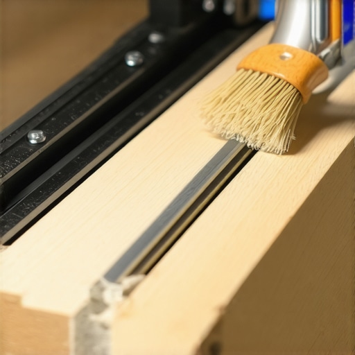 Cleaning a metal drawer slide inside a custom cabinet to ensure smooth operation.