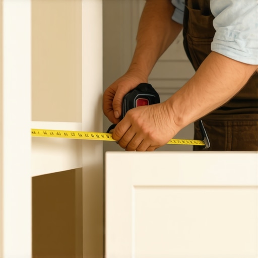 Measuring the depth of a custom cabinet door to ensure a magnetic knife strip fits.