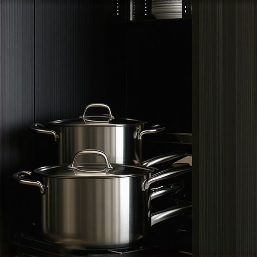 High-end kitchen cabinet featuring a LeMans pull-out storage system for heavy pots and pans.