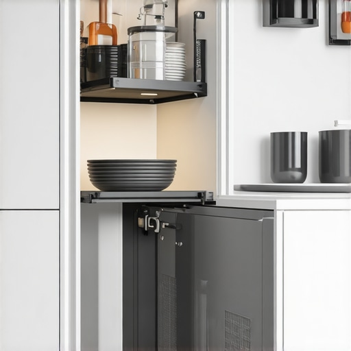 Close up of a LeMans pull out shelf system in a kitchen corner cabinet for maximized storage