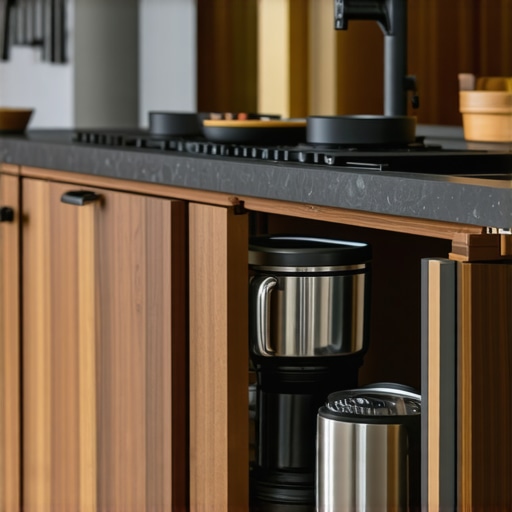 Deep custom kitchen drawers organized with small appliances to keep countertops clear.