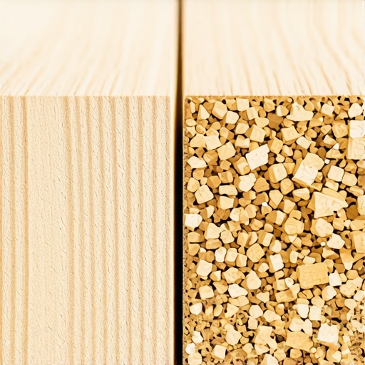 A comparison of plywood and particle board showing the distinct layered structure of quality plywood versus compressed sawdust.