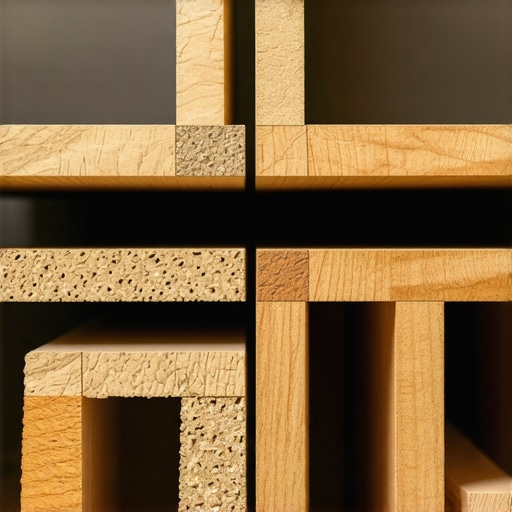 Comparison of plywood and particle board cabinet materials highlighting the structural layers of plywood.