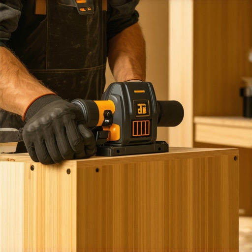 A professional using a laser level to ensure custom cabinets are perfectly plumb during a kitchen remodel.