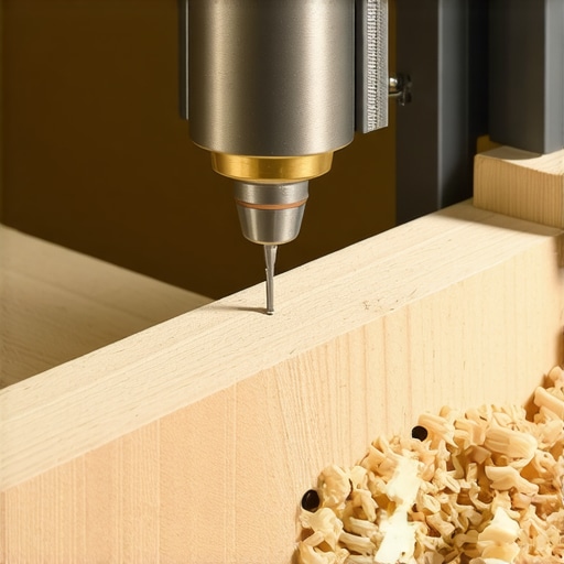 A professional tool jig ensuring perfectly aligned cabinet pulls on custom wood cabinetry.
